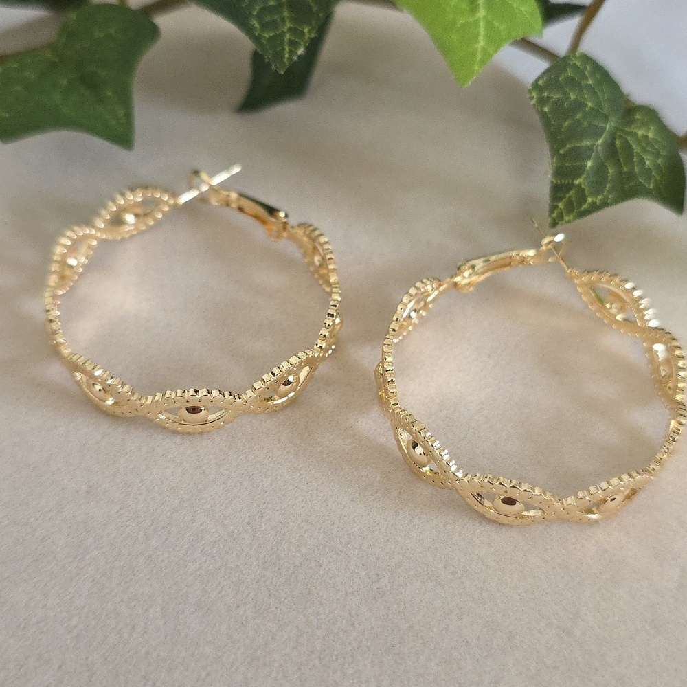 Gold Filled Hoop Earrings Evil Eye Design